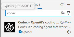 VS Code 插件市场搜索 Codex